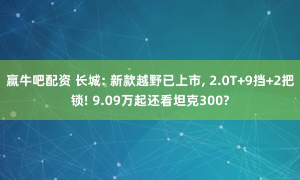 赢牛吧配资 长城: 新款越野已上市, 2.0T+9挡+2把锁! 9.09万起还看坦克300?
